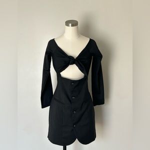 Choosy Black Cut Out Front Tie Button Down Dress